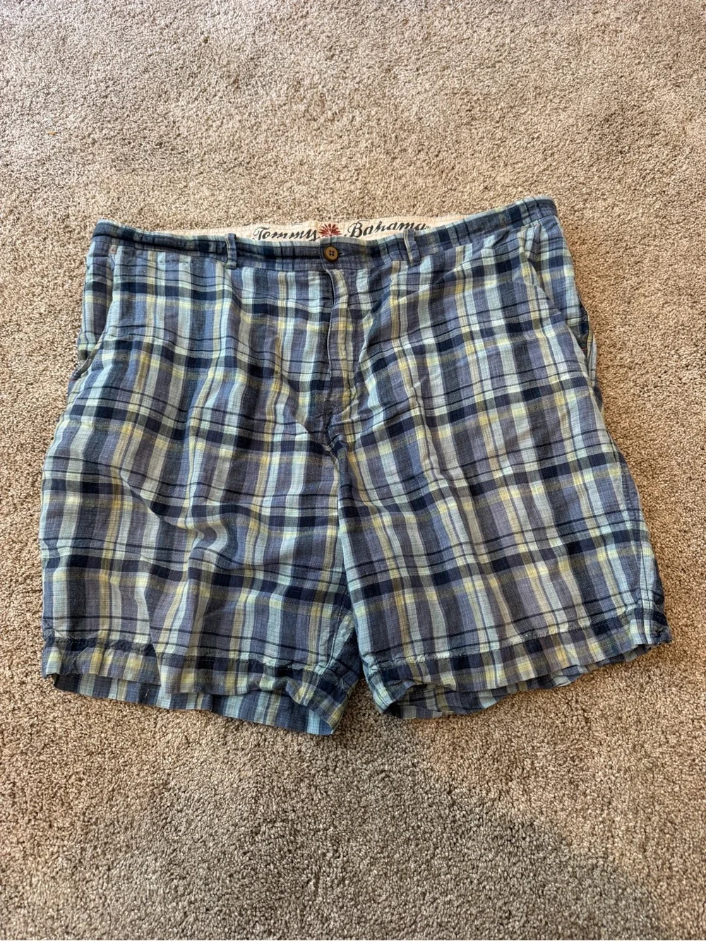 Tommy Bahama Blue and Yellow Plaid Cotton Shorts